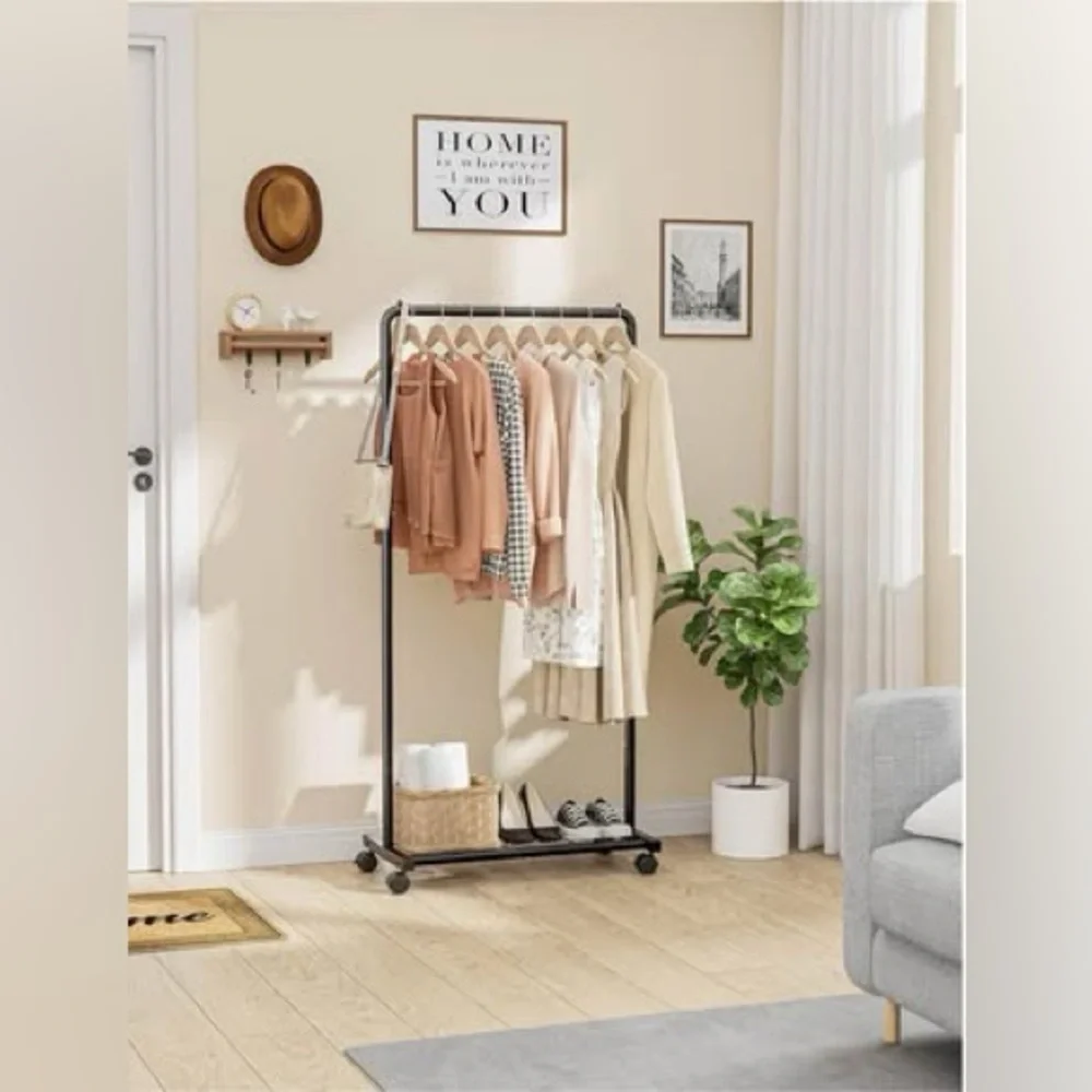 Adjustable Black Garment Rack with Lower Shelf - Home Storage & Organization